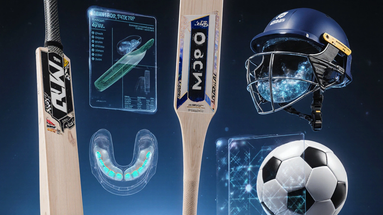 Collection of sports gear with transparent material views showing engineering and safety features.