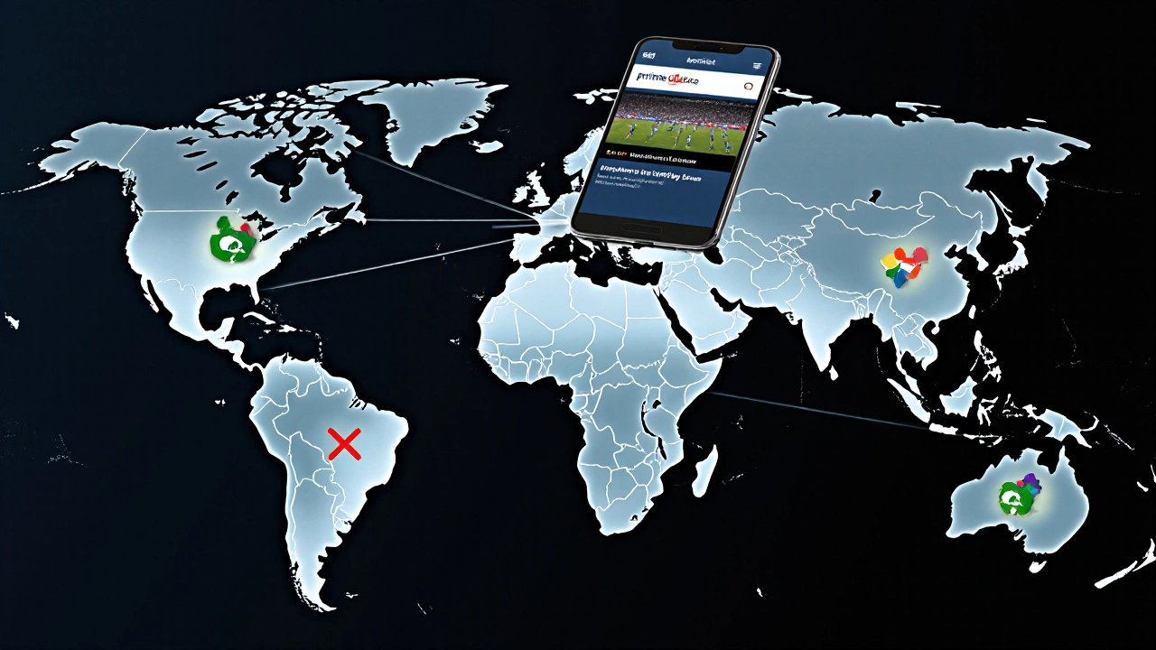 Global map showing Prime Video&#039;s rugby rights in the UK and U.S., with other regions dimmed and competing services crossed out.