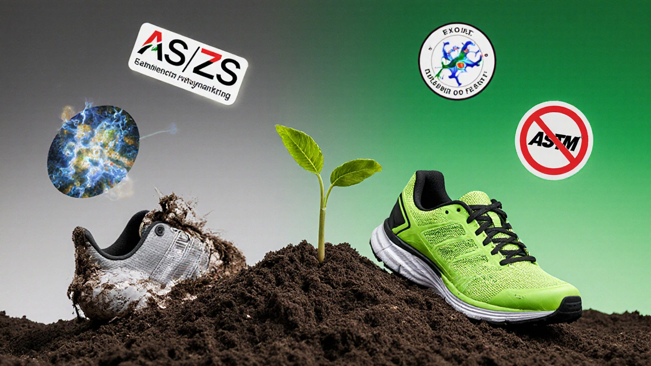 Worn shoes decomposing as new ones grow from soil, symbolizing gear replacement and health.