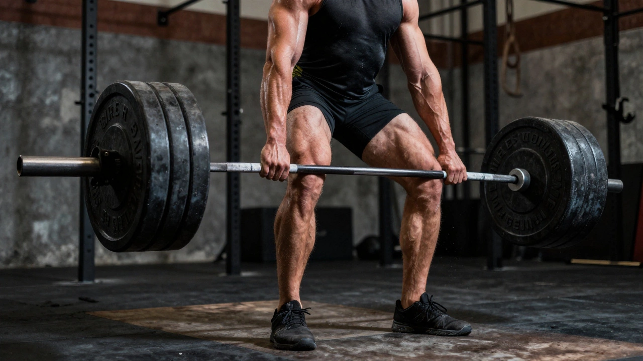 Athlete with perfect form performing a heavy barbell deadlift in a gym