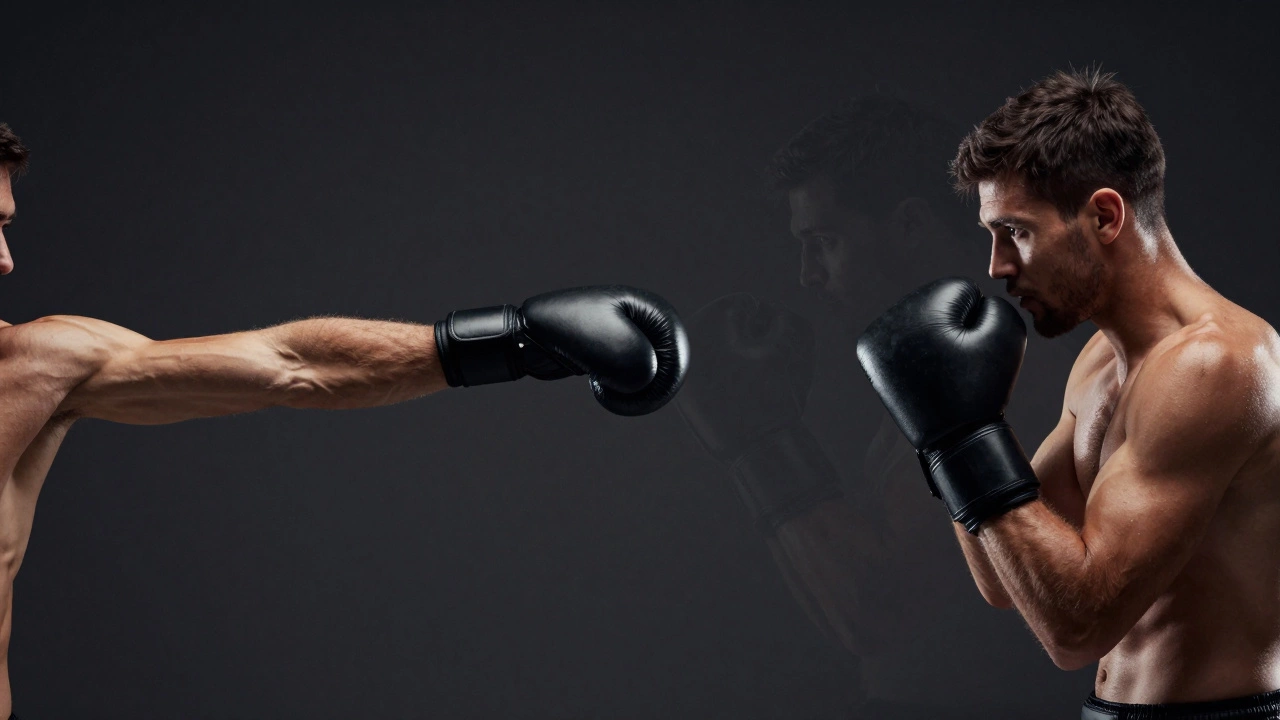 Conceptual sequence showing the linear and circular paths of a jab, cross, and hook.