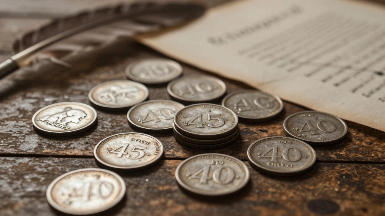 Antique silver coins on a wooden table illustrating the medieval betting theory.