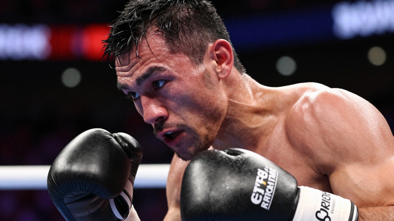 Boxer slipping a punch with focused expression in dramatic lighting