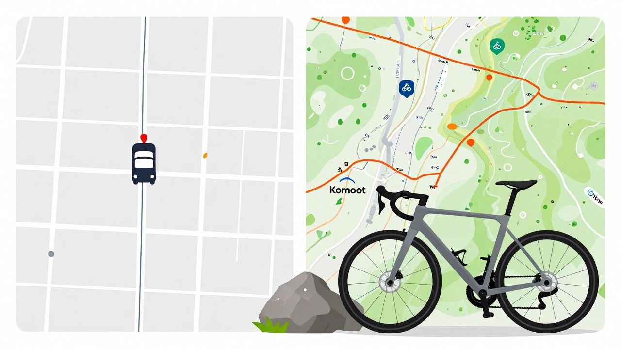Comparison of generic road map versus detailed cycling trail map