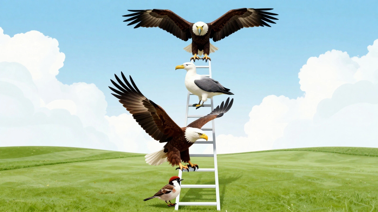 Graphic art showing a hierarchy of birds from sparrow to condor representing golf scores.