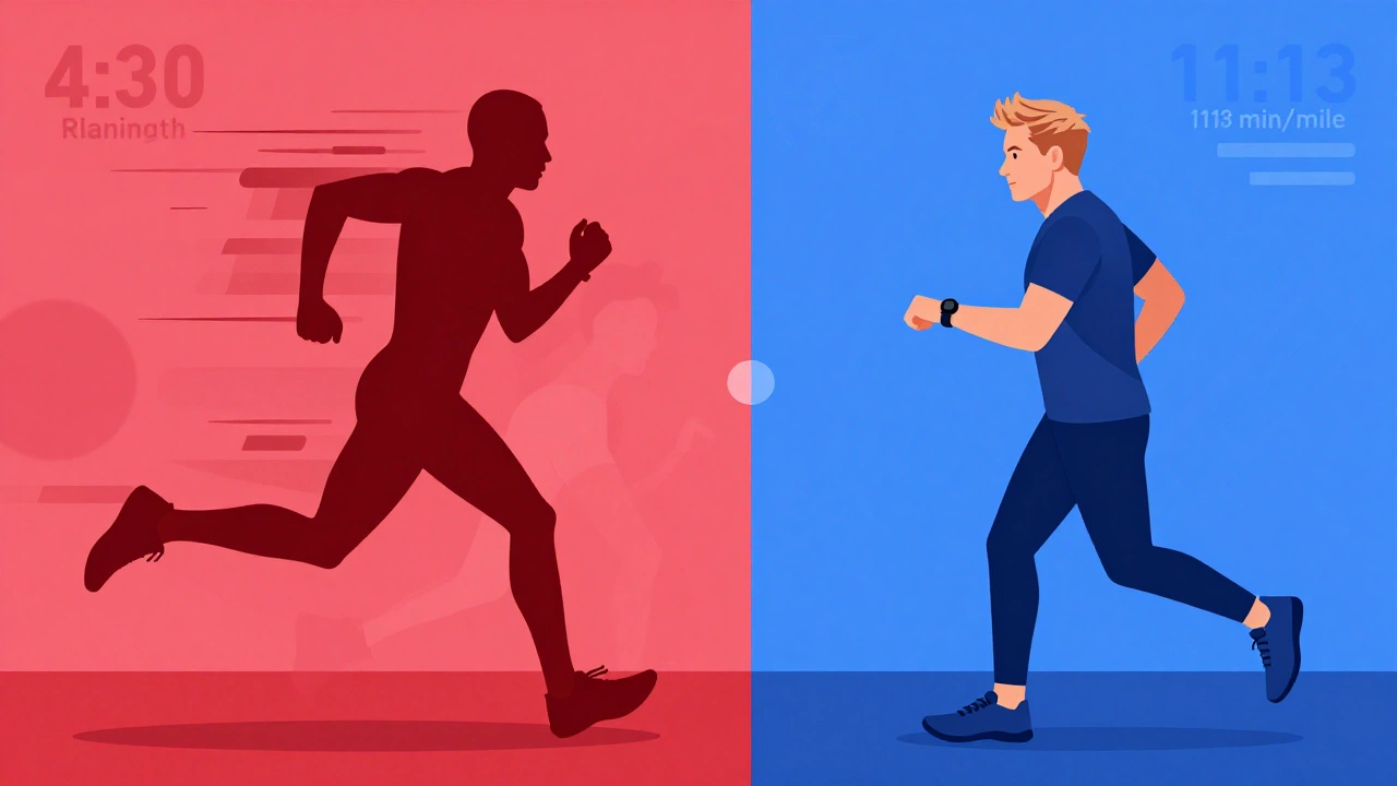 Illustration comparing elite runner speed with Gordon Ramsay's marathon pace.