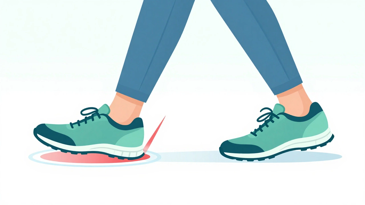 Illustration comparing foot impact in running vs walking shoes