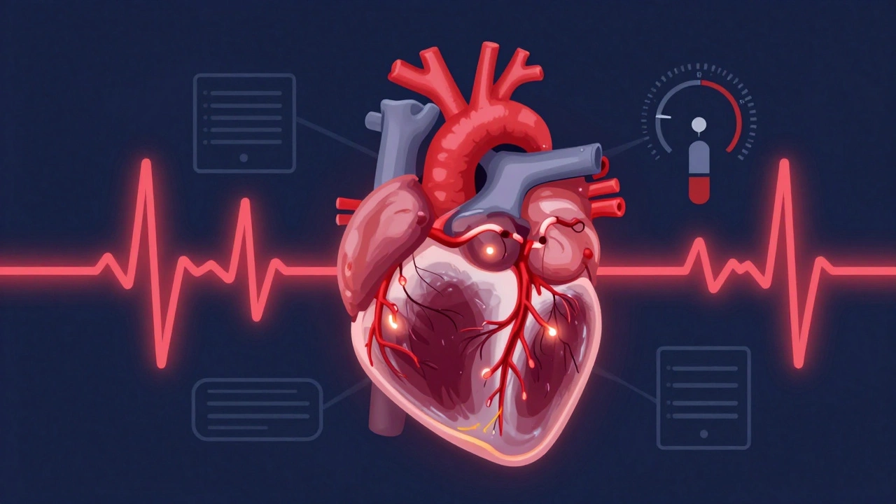 Illustration of heart stress and electrical impulses during marathon
