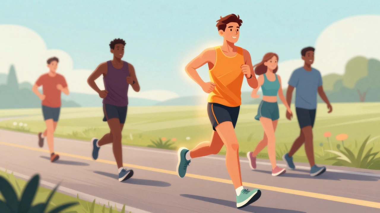 Illustration showing elite, amateur, and beginner runners together
