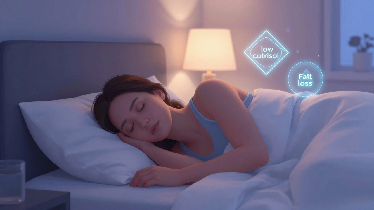 Peaceful person sleeping in bed representing recovery and stress management