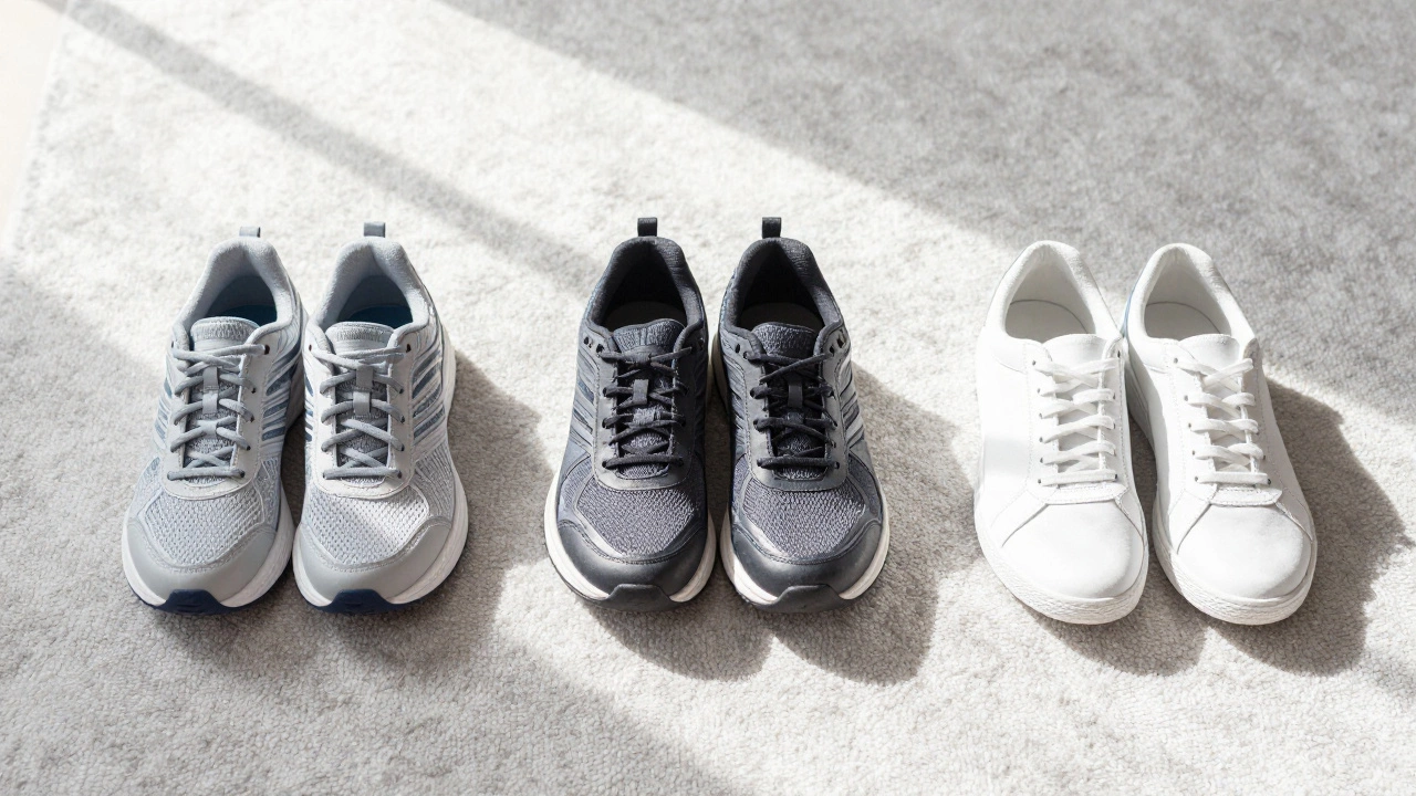 Three pairs of different shoes arranged for rotation