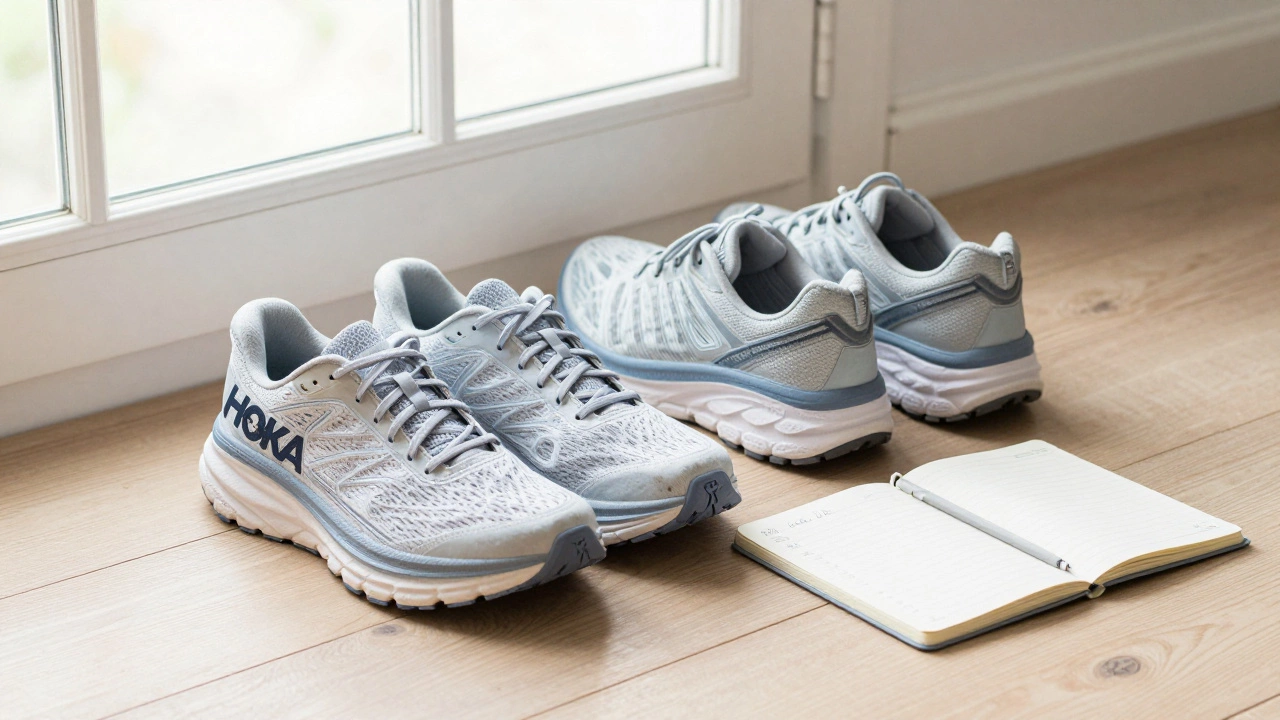 Two pairs of running shoes stored neatly for rotation