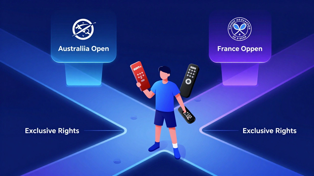 Viewer navigating multiple streaming services to watch separate Grand Slam events
