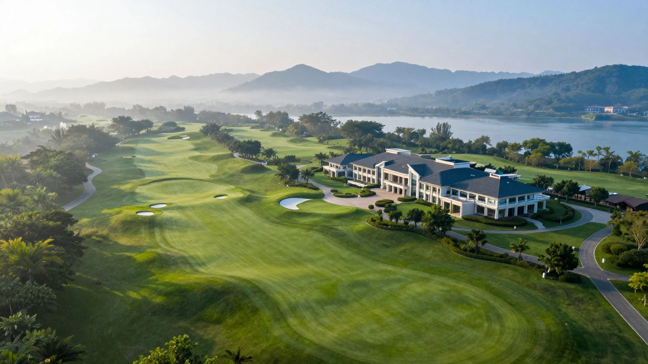Aerial view of exclusive resort golf course landscape