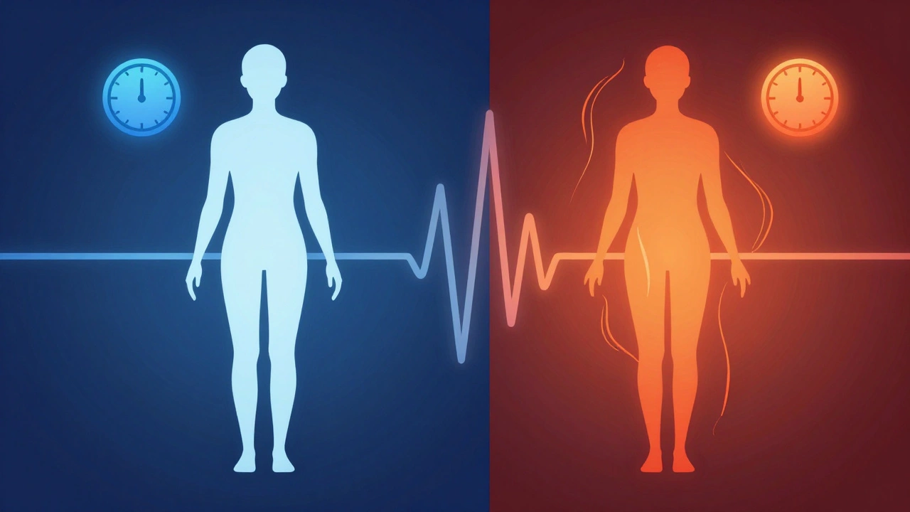 Split illustration comparing morning stiffness vs evening peak energy