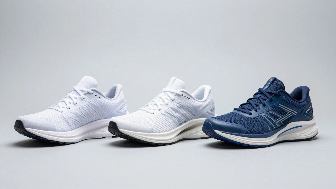 Three types of running shoes showing midsole differences