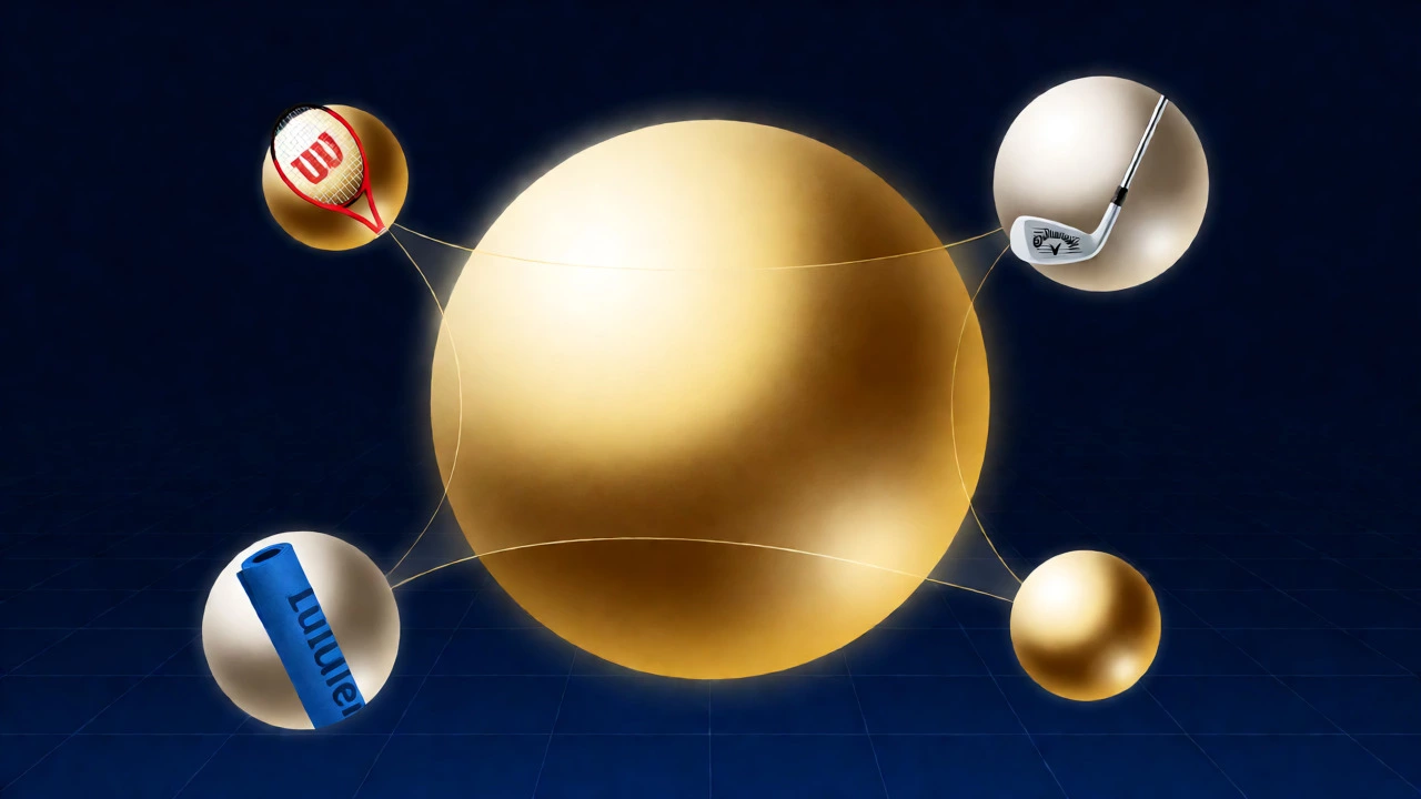 Abstract visualization of general sports brands connected to niche equipment.