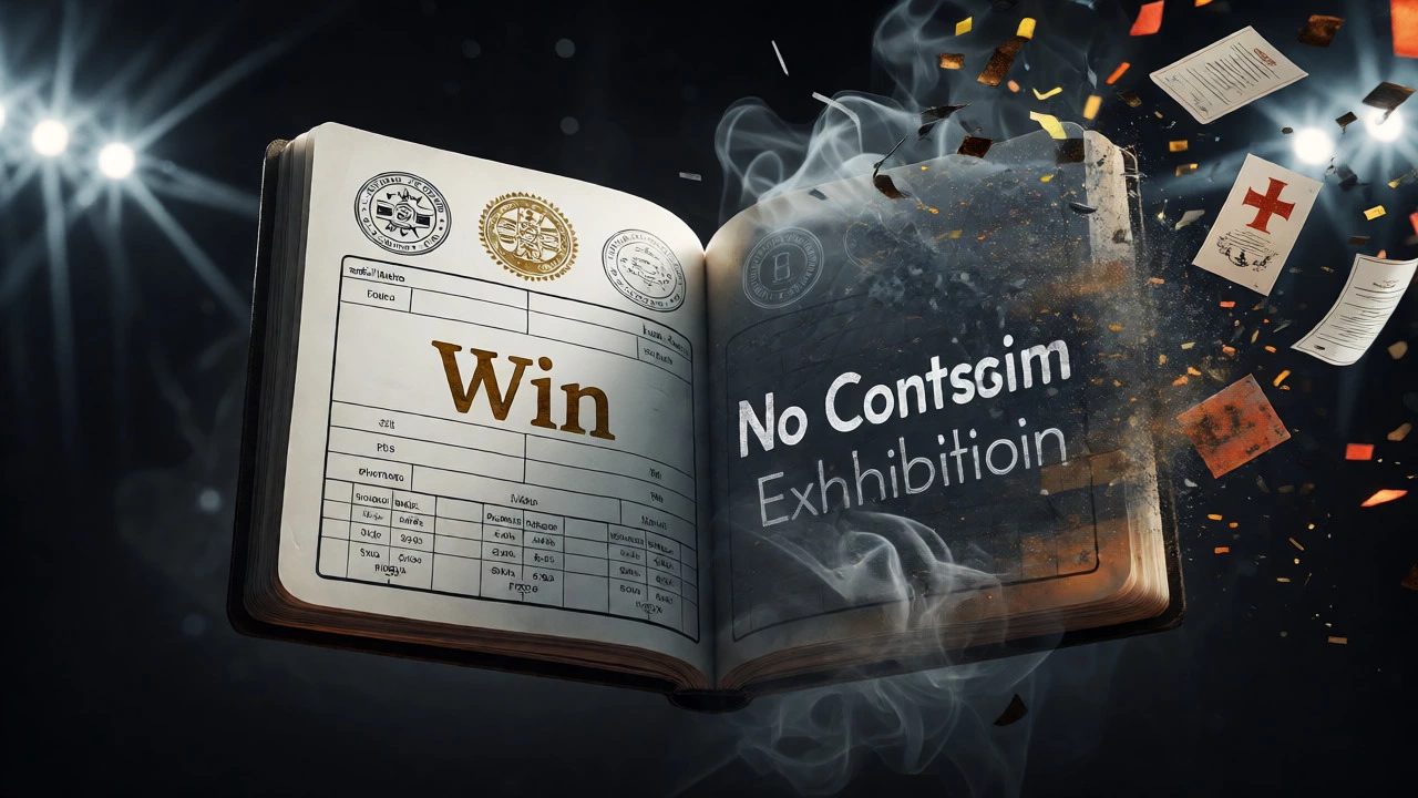 Visual metaphor comparing permanent official boxing records against fading exhibition results.