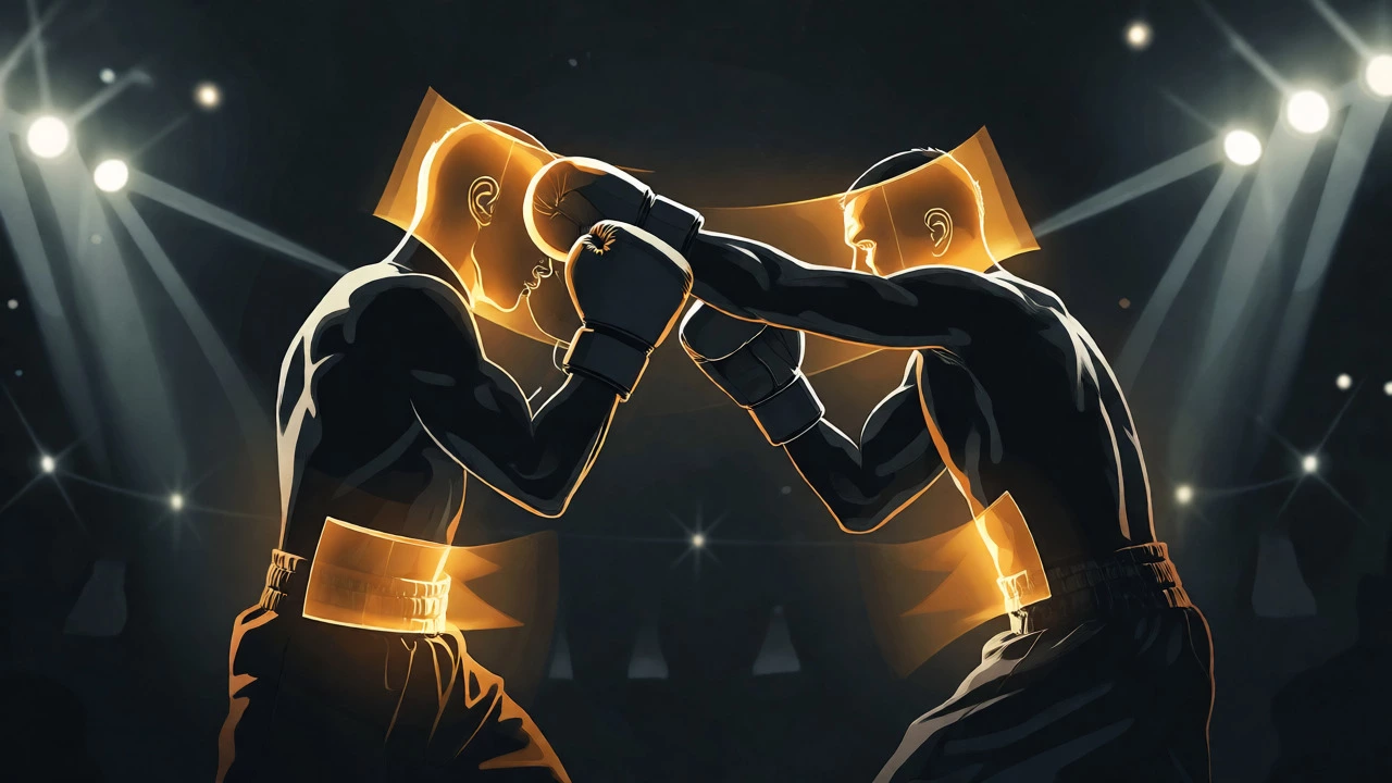 Artistic depiction of protected zones shielding boxers from injury