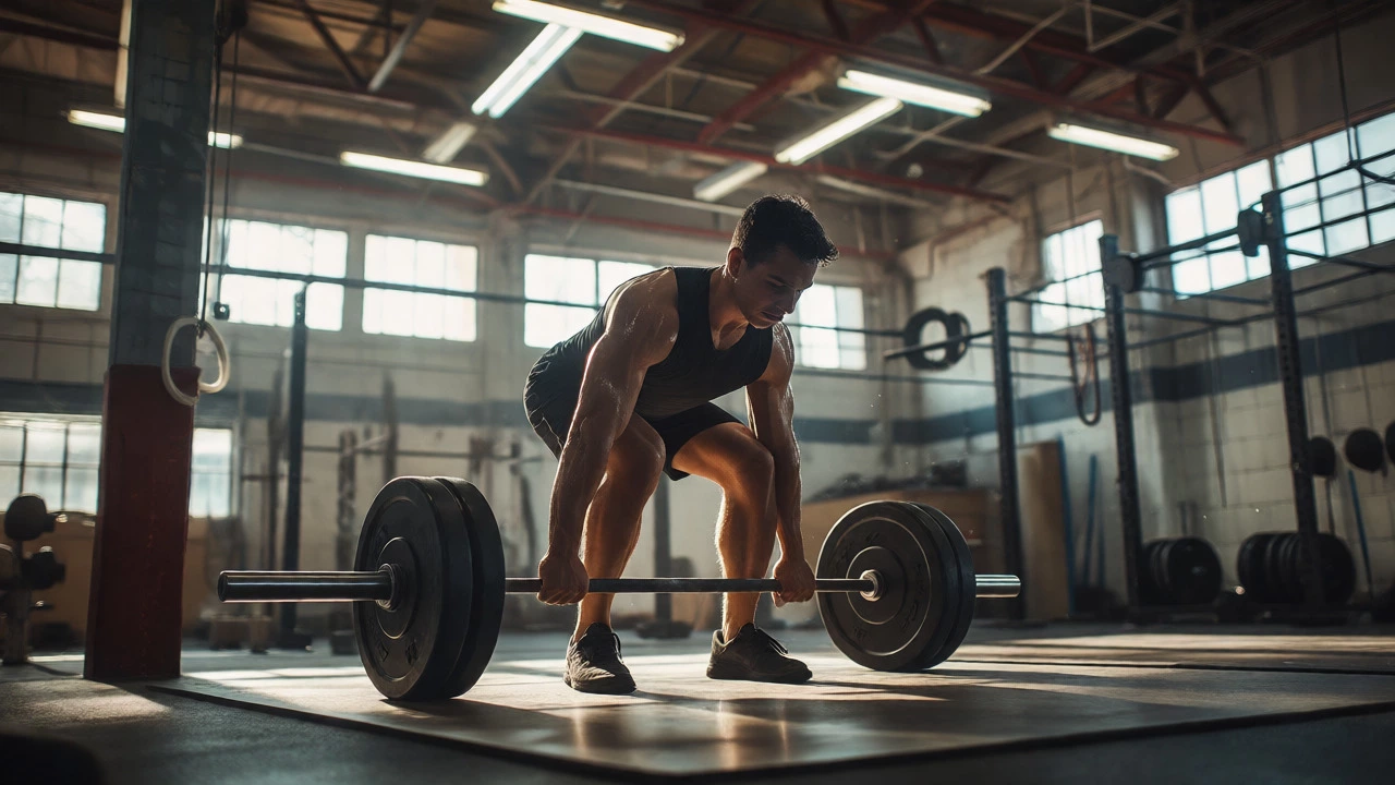 Athlete performing a heavy deadlift with perfect form in a gym